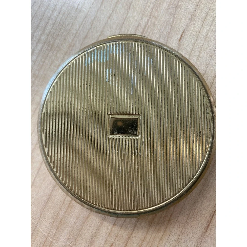 Vintage Floral Powder Compact Round White Yellow Flowers Gold Tone Pocket Mirror
